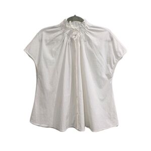 Pomander Place Tuckernuck White Rae Blouse Small Button Up High Neck Ruffle